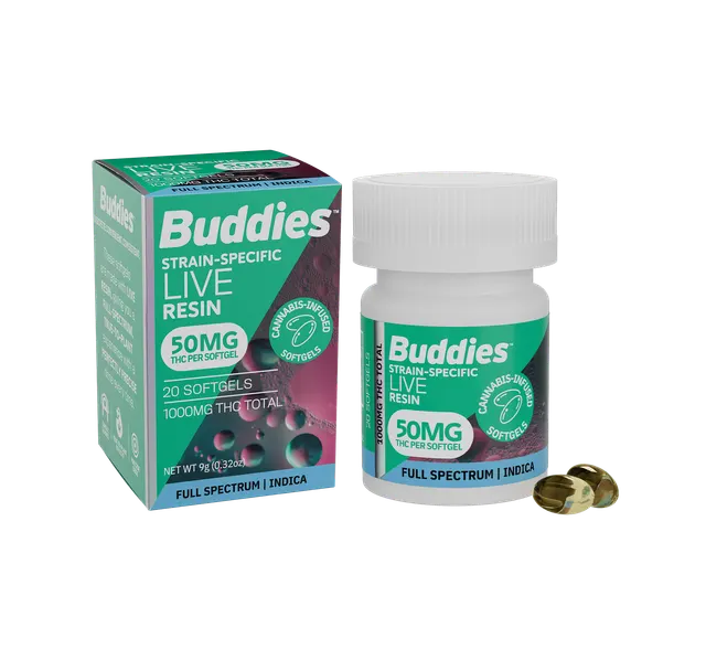 Live Resin Softgels | Indica | Capsules | 1000mg THC | 20ct | 50mg/ea