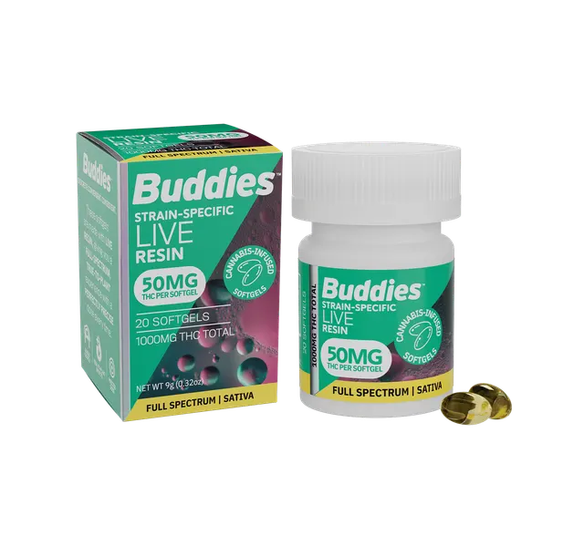Live Resin Softgels | Sativa | Capsules | 1000mg THC | 20ct | 50mg/ea