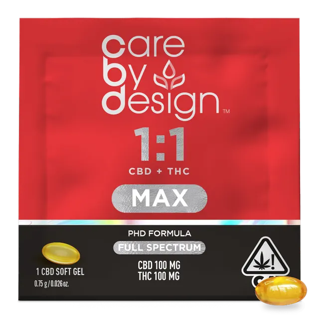 Care By Design | 1:1 MAX Full Spectrum CBD Soft Gels 100mg THC 1ct