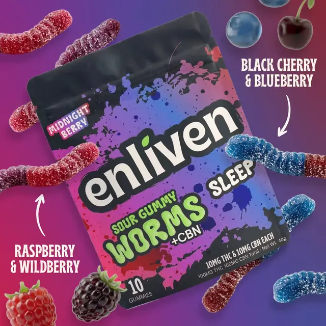 Sour Gummy Worms - Sleep Midnight Berry 1:1 CBN:THC