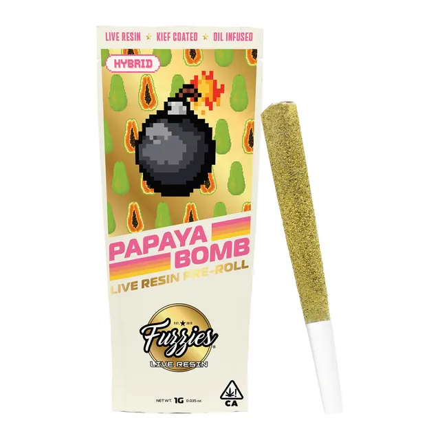 Fuzzies Live Resin Papaya Bomb 1g Infused Preroll Single - Indica