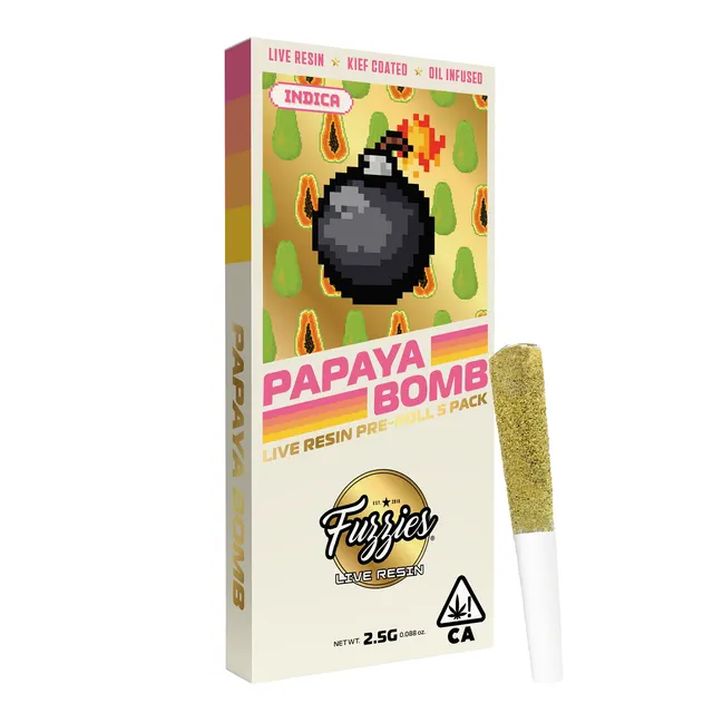 Fuzzies Live Resin Papaya Bomb 2.5g Infused Preroll Packs - Indica