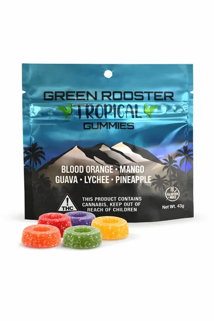TROPICAL 100MG VARIETY INDICA GREEN ROOSTER GUMMIES