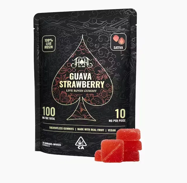 Heavy Hitters Guava Strawberry Sativa Live Rosin Gummies 100mg