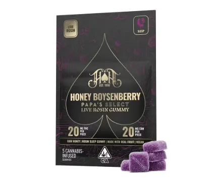 Heavy Hitters Honey Boysenberry 1:1 THC:CBN Live Rosin Gummies 200mg