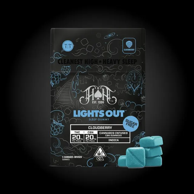 Lights Out | Cloudberry 1:1 THC:CBN Gummies | 100mg | 5ct | 20mg/ea