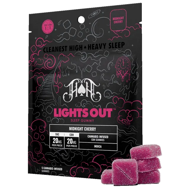 Lights Out | Midnight Cherry 1:1 THC:CBN Gummies | 100mg | 5ct | 20mg/ea