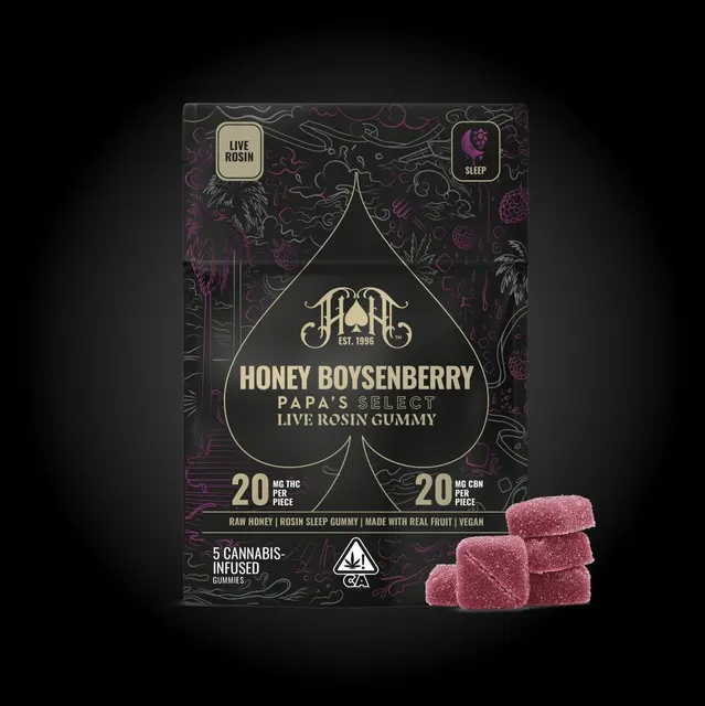 Live Rosin | Honey Boysenberry 1:1 THC:CBN Gummies | 100mg | 5ct | 20mg/ea