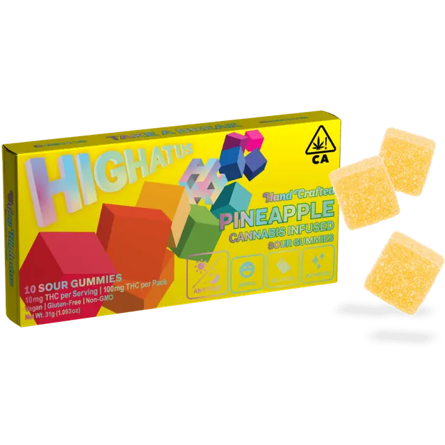 Highatus | Pineapple Sour Gummies | 100mg | 10ct | 10mg/ea