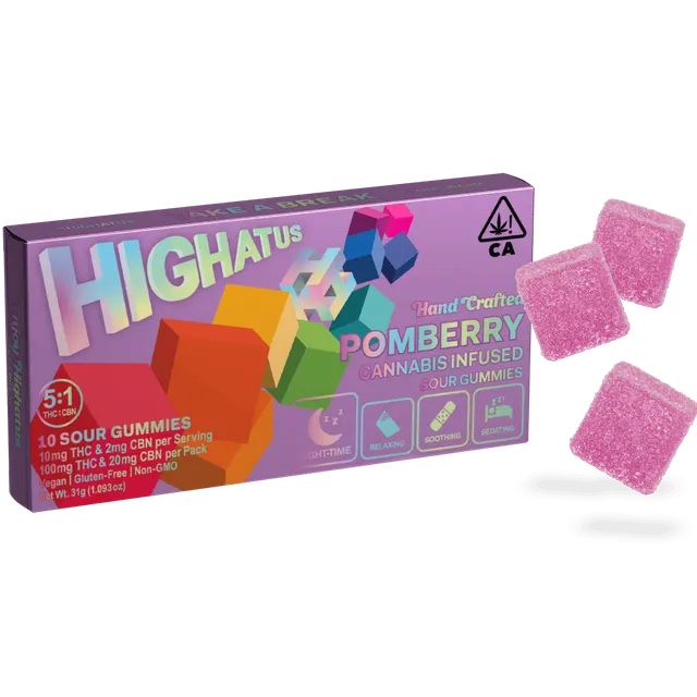 Highatus | Pomberry 5:1 THC:CBN Sour Gummies | 100mg | 10ct | 10mg/ea