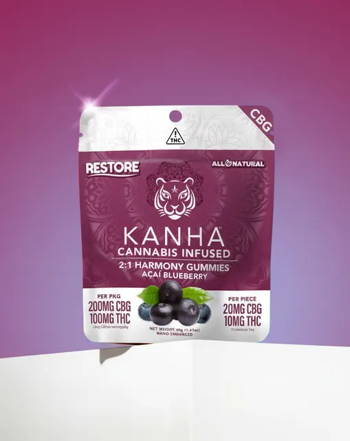 Kanha 2:1 CBG:THC Acai Blueberry Harmony Restore CBG Gummies
