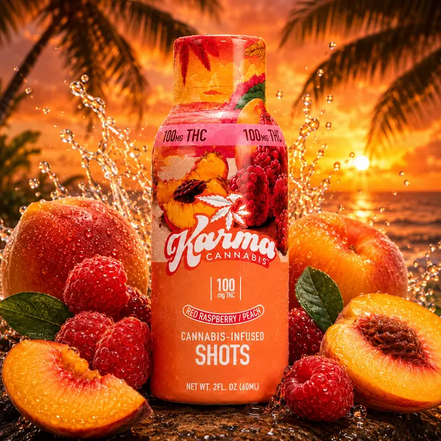 Karma Red Raspberry Peach 100mg 2oz Shot