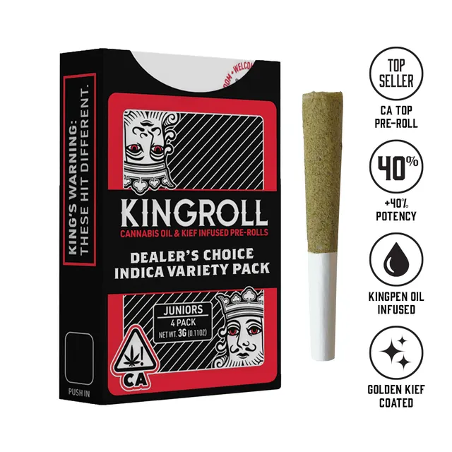 Kingroll Jr's: Dealer's Choice Variety Pack Indica #5 - 3g Infused Preroll - Indica