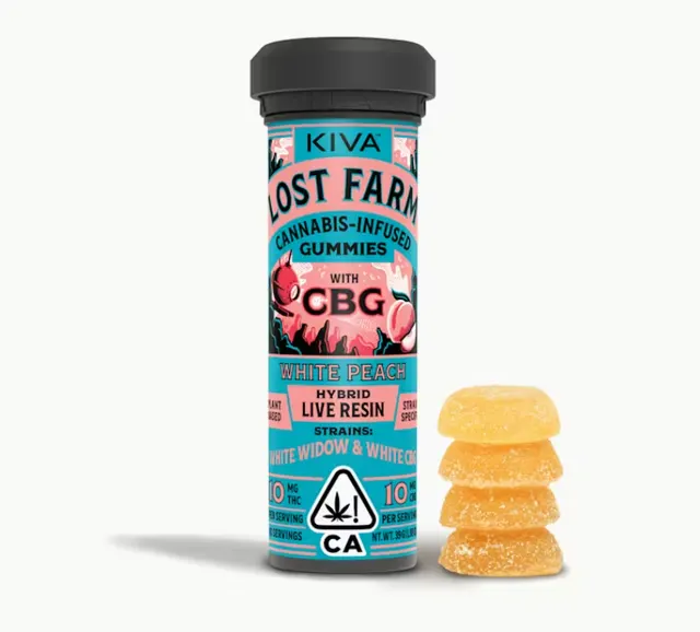 Kiva Lost Farm Gummies - White Peach x White Widow x White CBG 10:10 100mg
