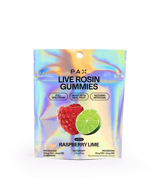 PAX | Raspberry Lime | Live Rosin Gummies | 10mg each | 10pk | 100mg