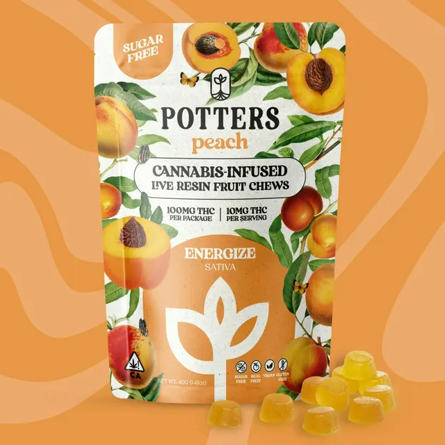 Sugar-Free Live Fruit Chews | Peach Gummies | 100mg | 10ct | 10mg/ea