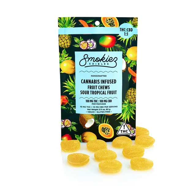 1:1 Sour Tropical Fruit [10pk] (100mg THC/ 100mg CBD)