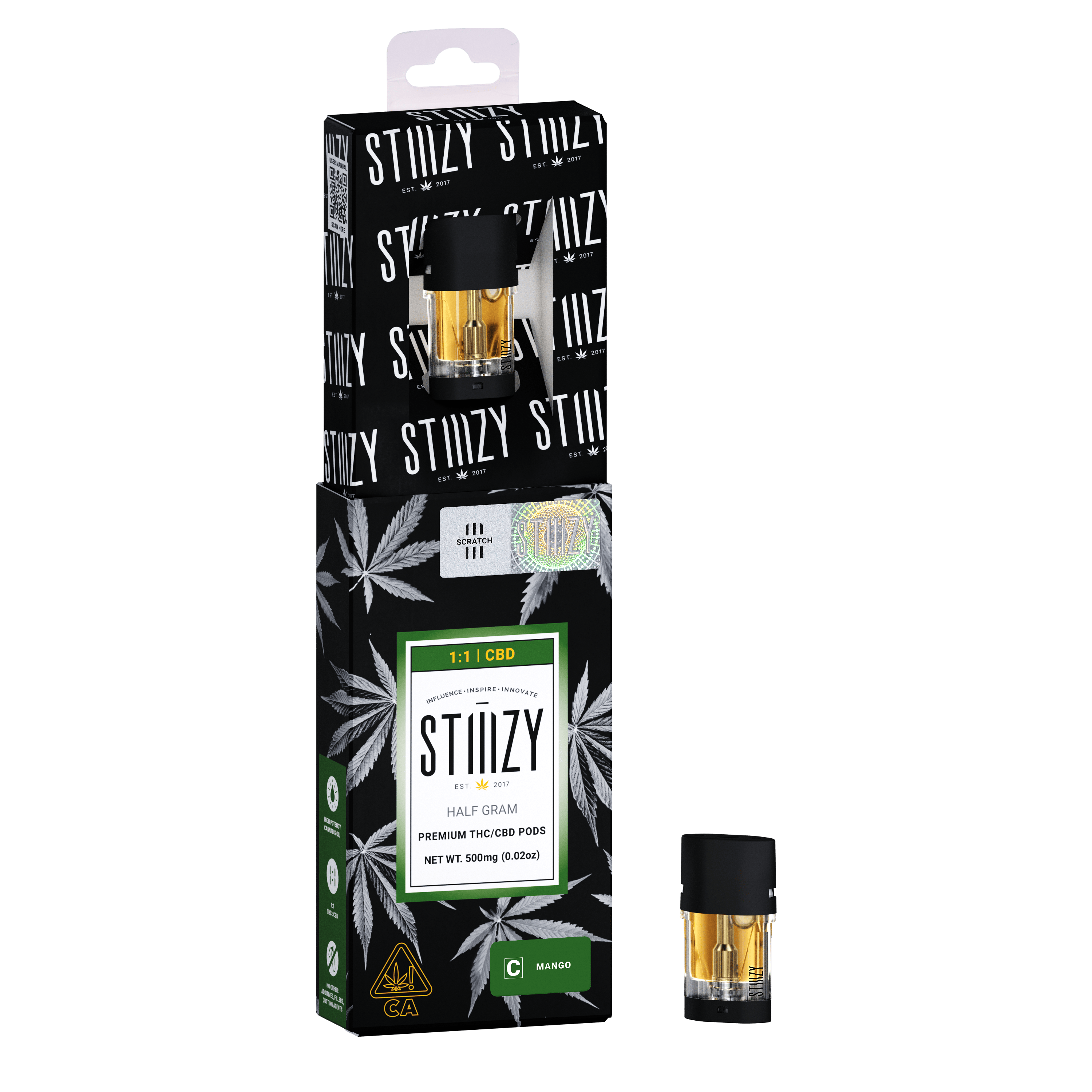 Vape Cartridge - MANGO .5G 1:1 (CBD/THC) Original Pod - STIIIZY