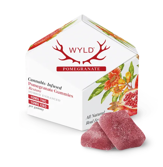 WYLD | Pomegranate 1:1 CBD + Hybrid Enhanced Gummies | 100mg | 10ct | 10mg