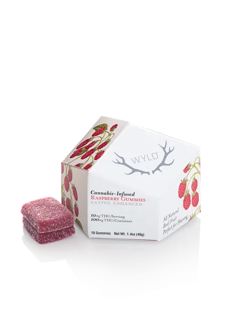 WYLD | Raspberry Sativa Enhanced Gummies | 100mg | 10ct | 10mg/ea