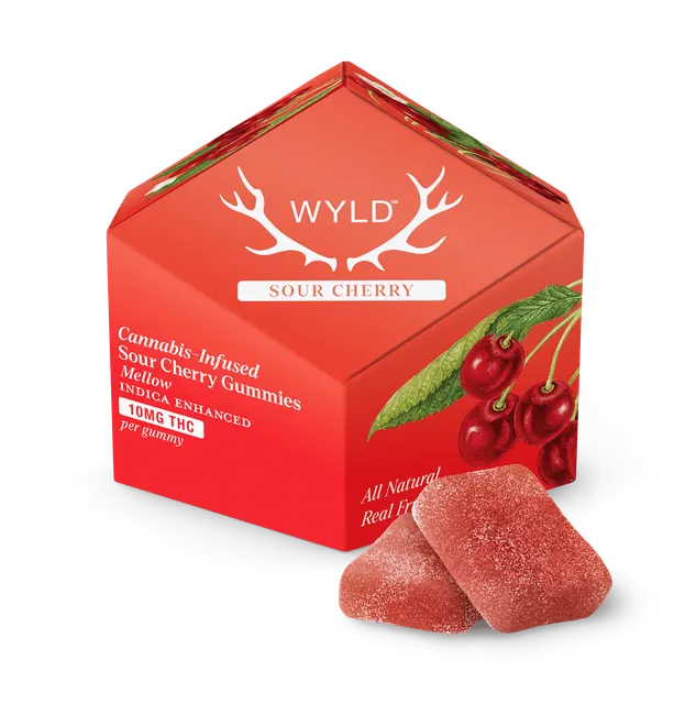 WYLD | Sour Cherry Indica Enhanced Gummies | 100mg | 10ct | 10mg/ea